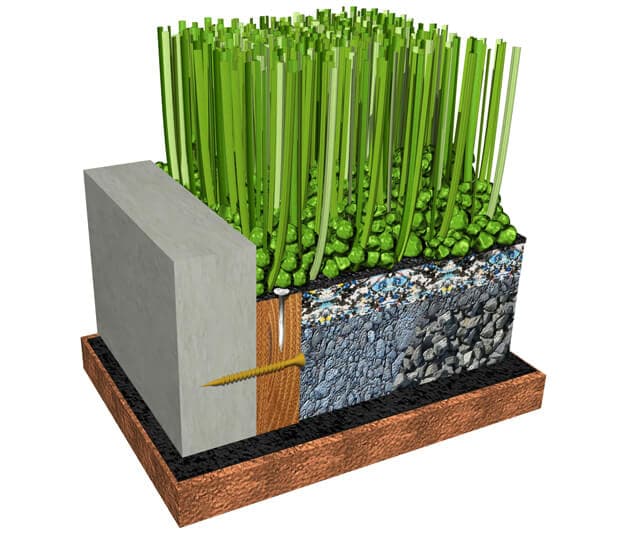 Playground turf cross-section with shock pad and aggregate base - Playgrounds, Dubai